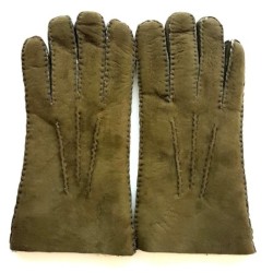 Gants en Cuir d'Agneau Lainé Kaki Jivago.