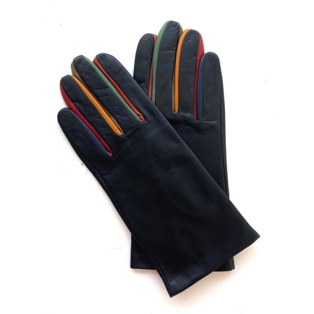 Gants femme Carla cuir d’agneau et soie – Finitions multicolores chic