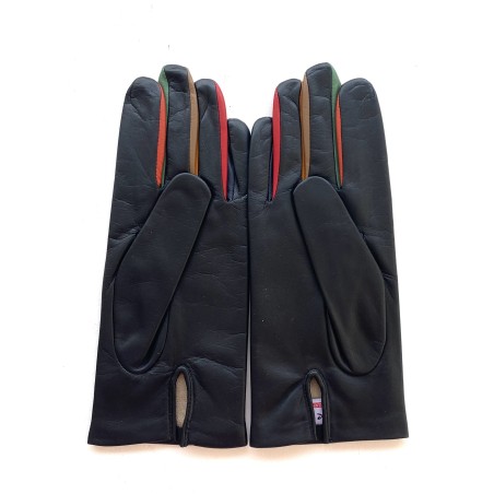 Gants femme Carla cuir d’agneau et soie – Finitions multicolores chic