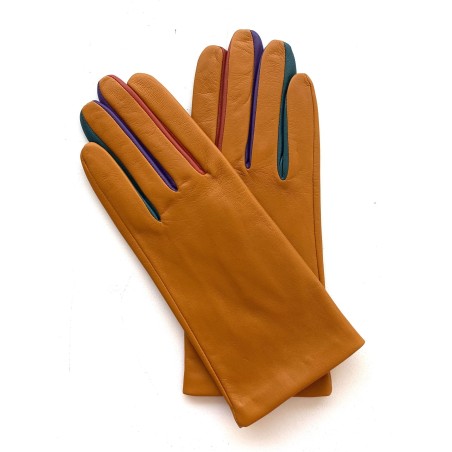 Gants femme Carla cuir d’agneau et soie – Finitions multicolores chic