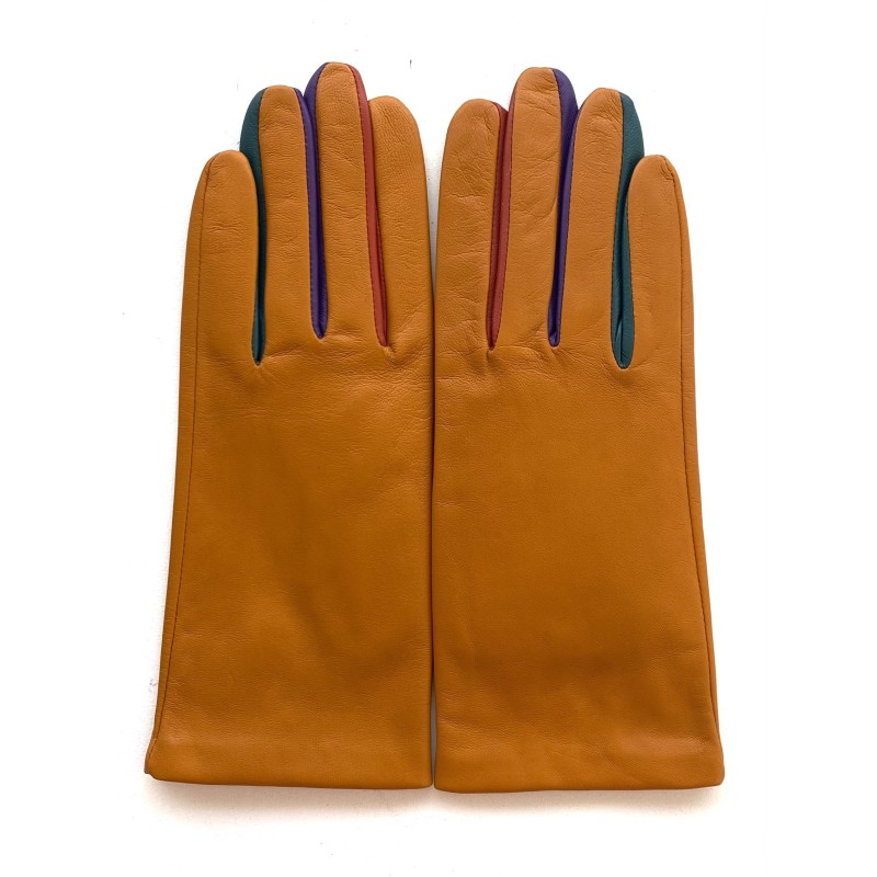 Gants femme Carla cuir d’agneau et soie – Finitions multicolores chic
