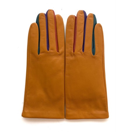 Gants femme Carla cuir d’agneau et soie – Finitions multicolores chic