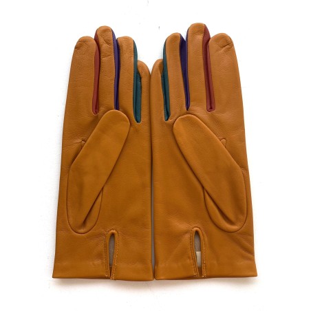 Gants femme Carla cuir d’agneau et soie – Finitions multicolores chic