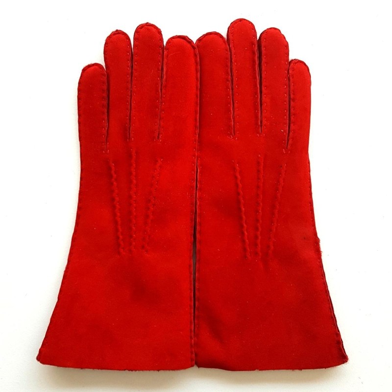 Gants en Cuir d'Agneau Lainé Rouge Anastasia.