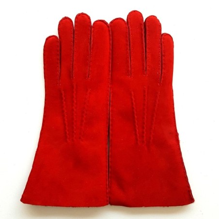 Gants en Cuir d'Agneau Lainé Rouge Anastasia.