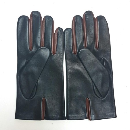 Gants homme TWIN H cuir d’agneau bicolore doublés soie