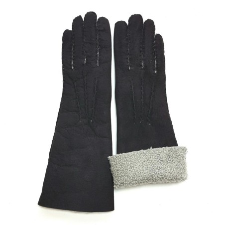 Gants en Cuir d'Agneau Lainé Noir Zoia.