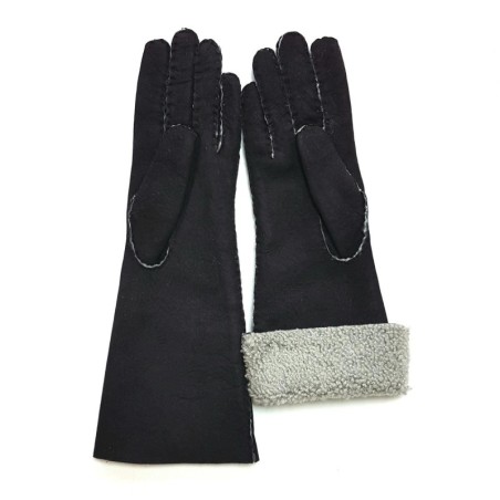 Gants en Cuir d'Agneau Lainé Noir Zoia.