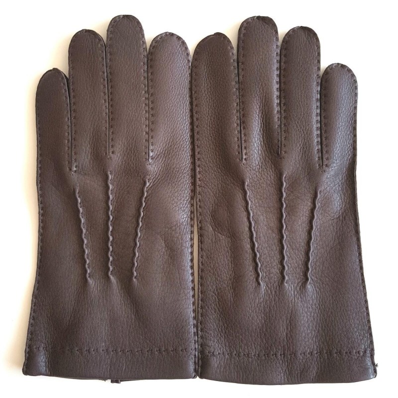 Gants OSCAR cuir cerf & agneau soie – Sport chic cousus main