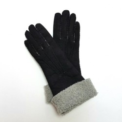 Gants en Cuir d'Agneau Lainé Noir Zoia.