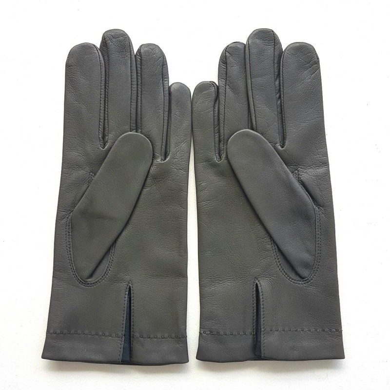 Gants en Cuir d'Agneau Charcoal Navy Martin Doublés Soie.