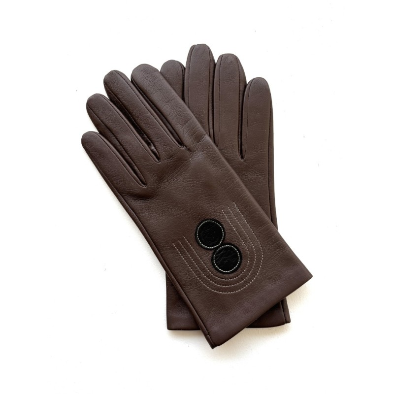 Gants femme cuir d’agneau chocolat soie – Layrette