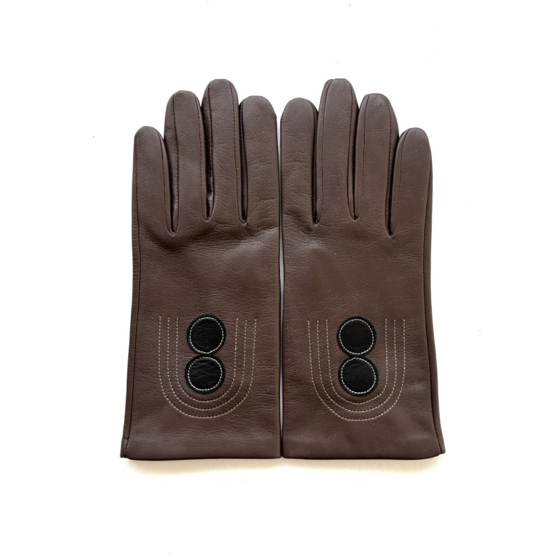 Gants femme cuir d’agneau chocolat soie – Layrette