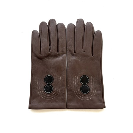 Gants femme cuir d’agneau chocolat soie – Layrette
