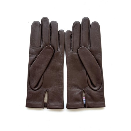 Gants femme cuir d’agneau chocolat soie – Layrette
