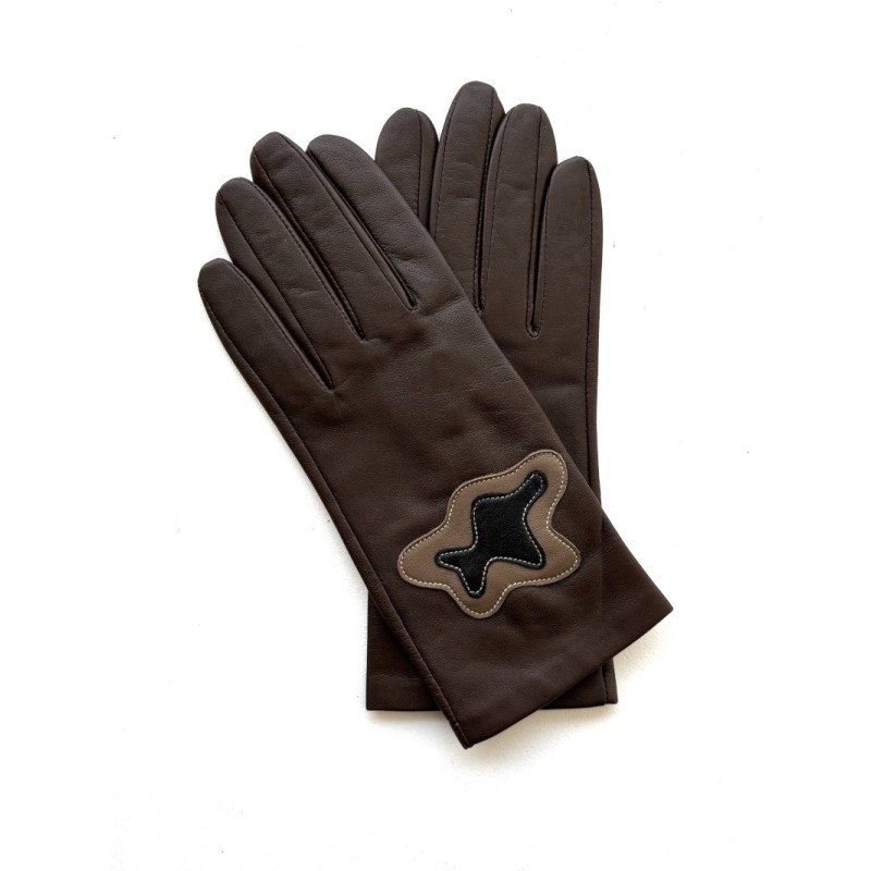 Gants femme cuir d’agneau chocolat soie – LE SERRE