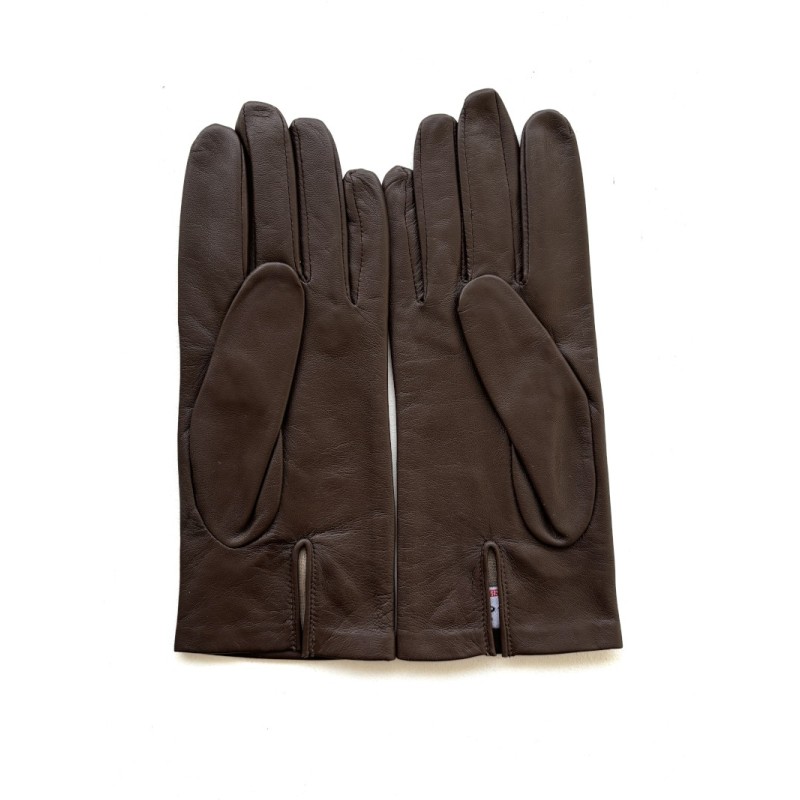 Women’s chocolate lambskin silk gloves – The Ayrette
