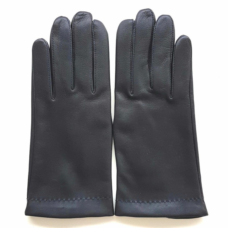 Gants en Cuir d'Agneau Navy Bordeaux Martin Doublés Soie.
