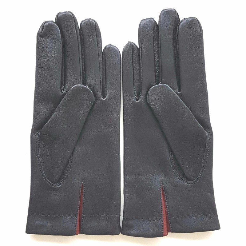 Gants en Cuir d'Agneau Navy Bordeaux Martin Doublés Soie.