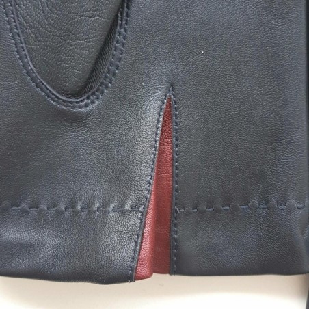 Gants en Cuir d'Agneau Navy Bordeaux Martin Doublés Soie.
