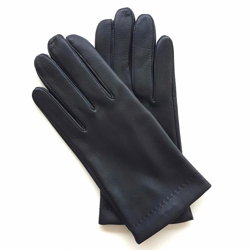 Gants en Cuir d'Agneau Navy Bordeaux Martin Doublés Soie.