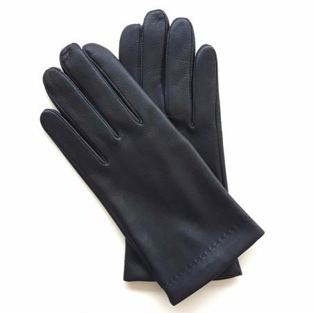 Gants en Cuir d'Agneau Navy Bordeaux Martin Doublés Soie.