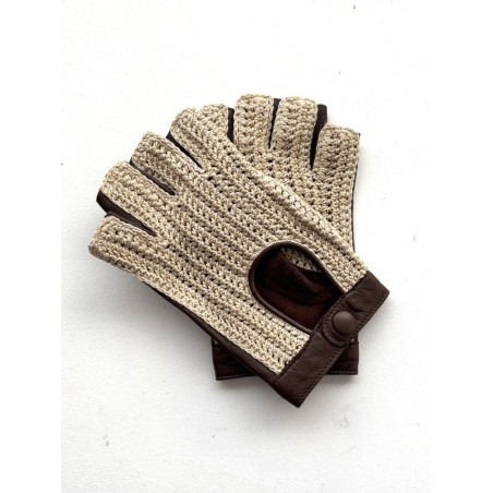 Gants de conduite femme "Michèle" cuir d’agneau et crochet artisanal