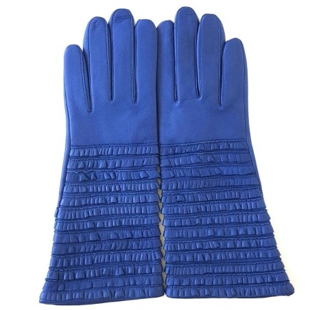 Gants en Cuir d'Agneau Bleu Athéa Doublés Soie.