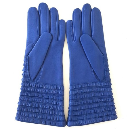 Gants en Cuir d'Agneau Bleu Athéa Doublés Soie.