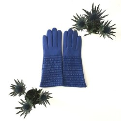 Gants en Cuir d'Agneau Bleu Athéa Doublés Soie.