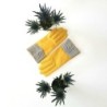 Gants en Cuir d'Agneau Jaune Gris Eline Doublés en Soie.