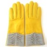 Gants en Cuir d'Agneau Jaune Gris Eline Doublés en Soie.