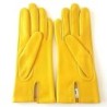Gants en Cuir d'Agneau Jaune Gris Eline Doublés en Soie.