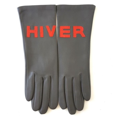 Gants en Cuir d'Agneau Gris, Orange Hiver Doublés Soie.