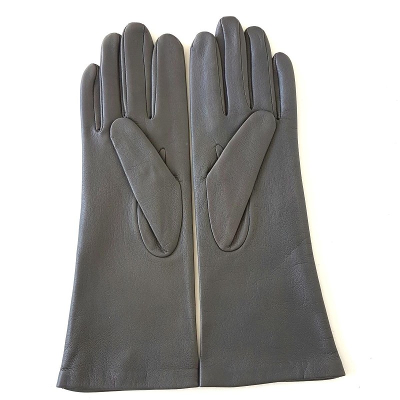 Gants en Cuir d'Agneau Gris, Orange Hiver Doublés Soie.