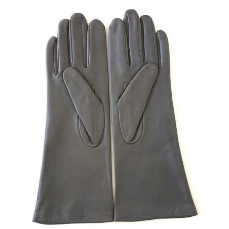 Gants en Cuir d'Agneau Gris, Orange Hiver Doublés Soie.