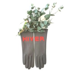 Gants en Cuir d'Agneau Gris, Orange Hiver Doublés Soie.