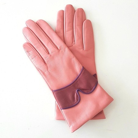 Gants femme LEA cuir d’agneau bicolore doublés soie
