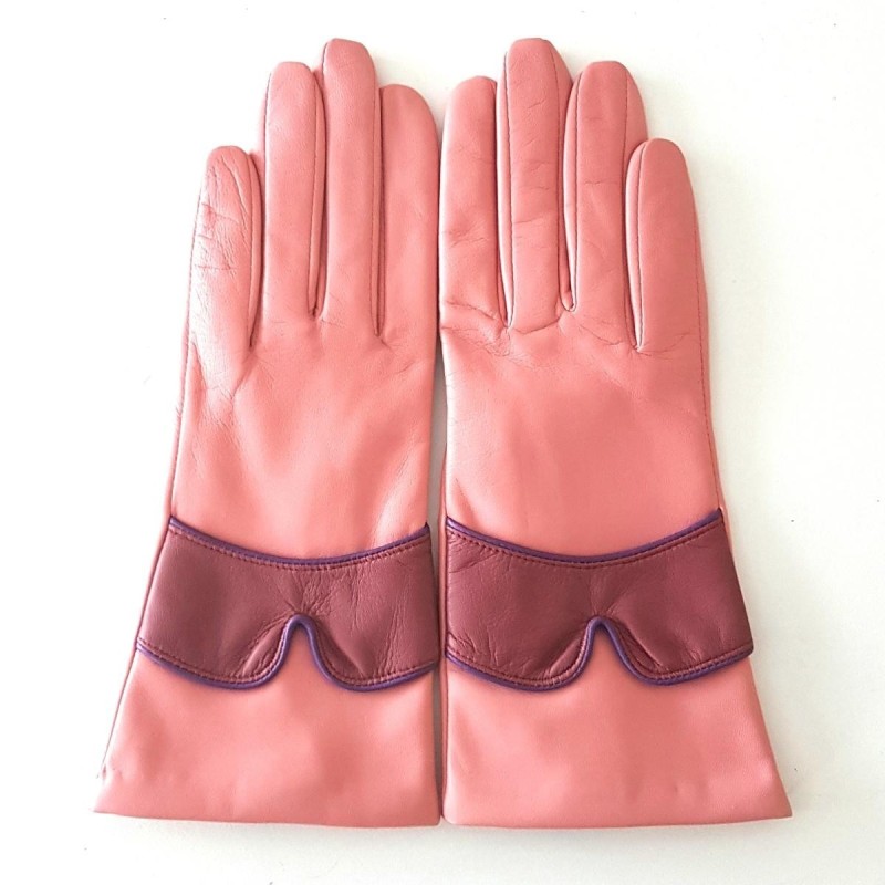 Gants femme LEA cuir d’agneau bicolore doublés soie
