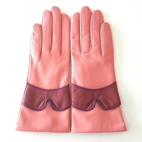 Gants femme LEA cuir d’agneau bicolore doublés soie