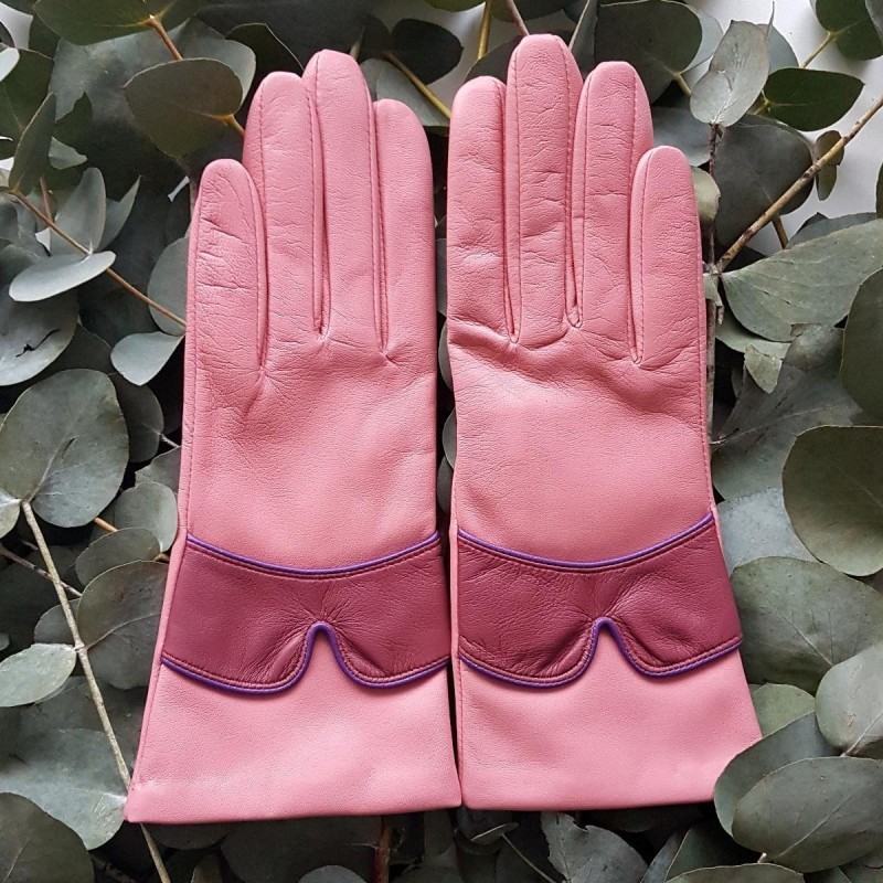 LEA women’s two-tone lambskin gloves with silk lining