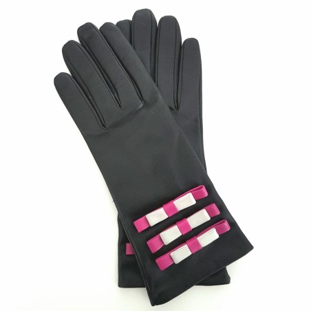 OMBELINE Gants femme cuir d’agneau bicolore doublés soie