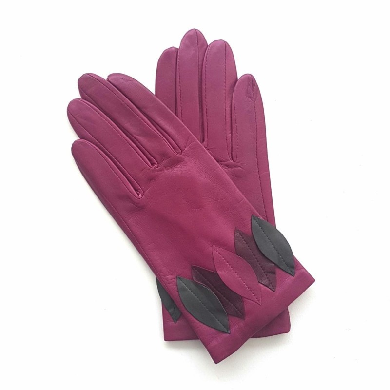 Gants femme FEUILLE cuir d’agneau bicolore doublés soie