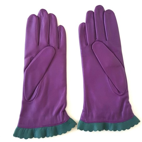Gants femme CASSIA en cuir d’agneau souple bicolore, doublure soie