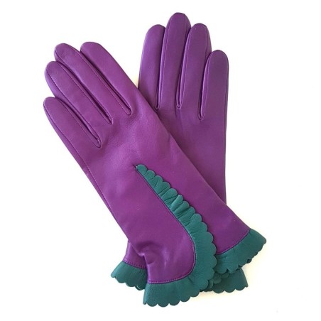 Gants en Cuir d'Agneau Améthyste Vert Cassia Doublés Soie.