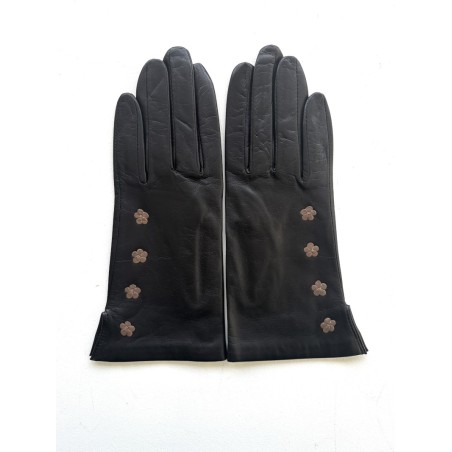 Gants femme CAMPANULE en cuir d’agneau et soie – fleurs cousues