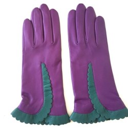 Gants en Cuir d'Agneau Améthyste Vert Cassia Doublés Soie.