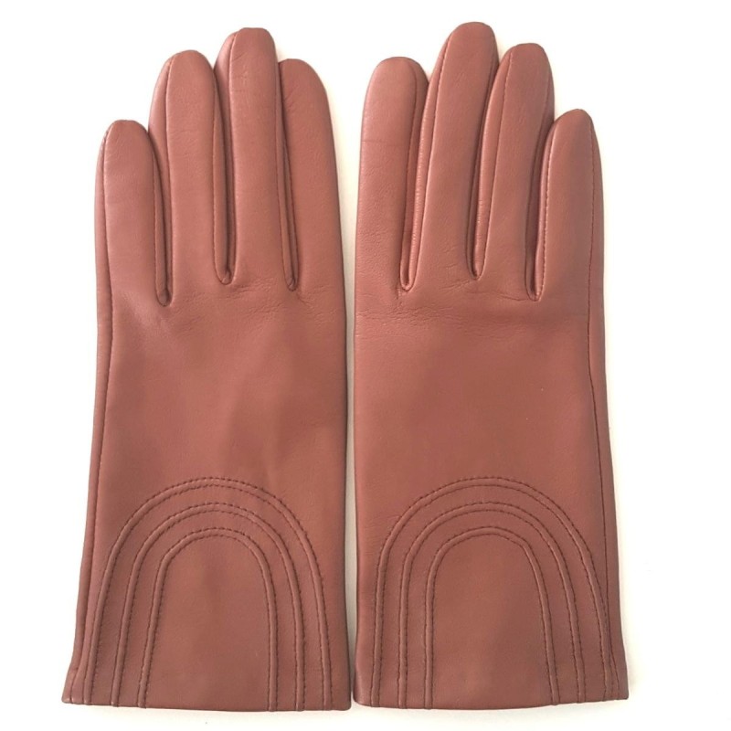 Gants en Cuir d'Agneau Cognac Ada Doublure en Soie.