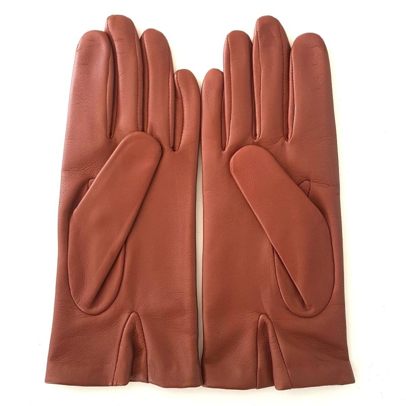 Gants en Cuir d'Agneau Cognac Ada Doublure en Soie.