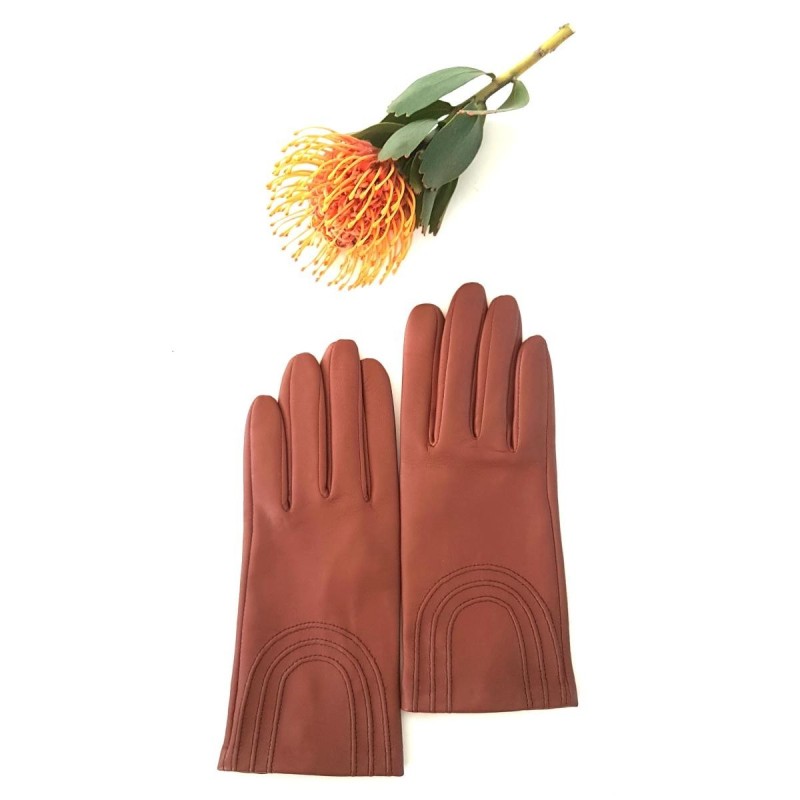 Gants en Cuir d'Agneau Cognac Ada Doublure en Soie.
